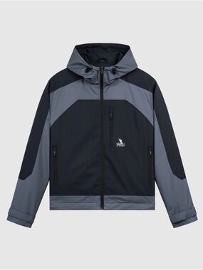 Peso Men's Hooded Colorblock Windbreaker Jacket in Black and Gray